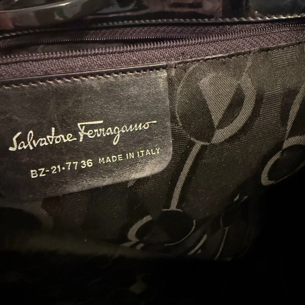 Salvatore Ferragamo Black Patent Leather Gancini LARGE Tote/ Shoulder Bag